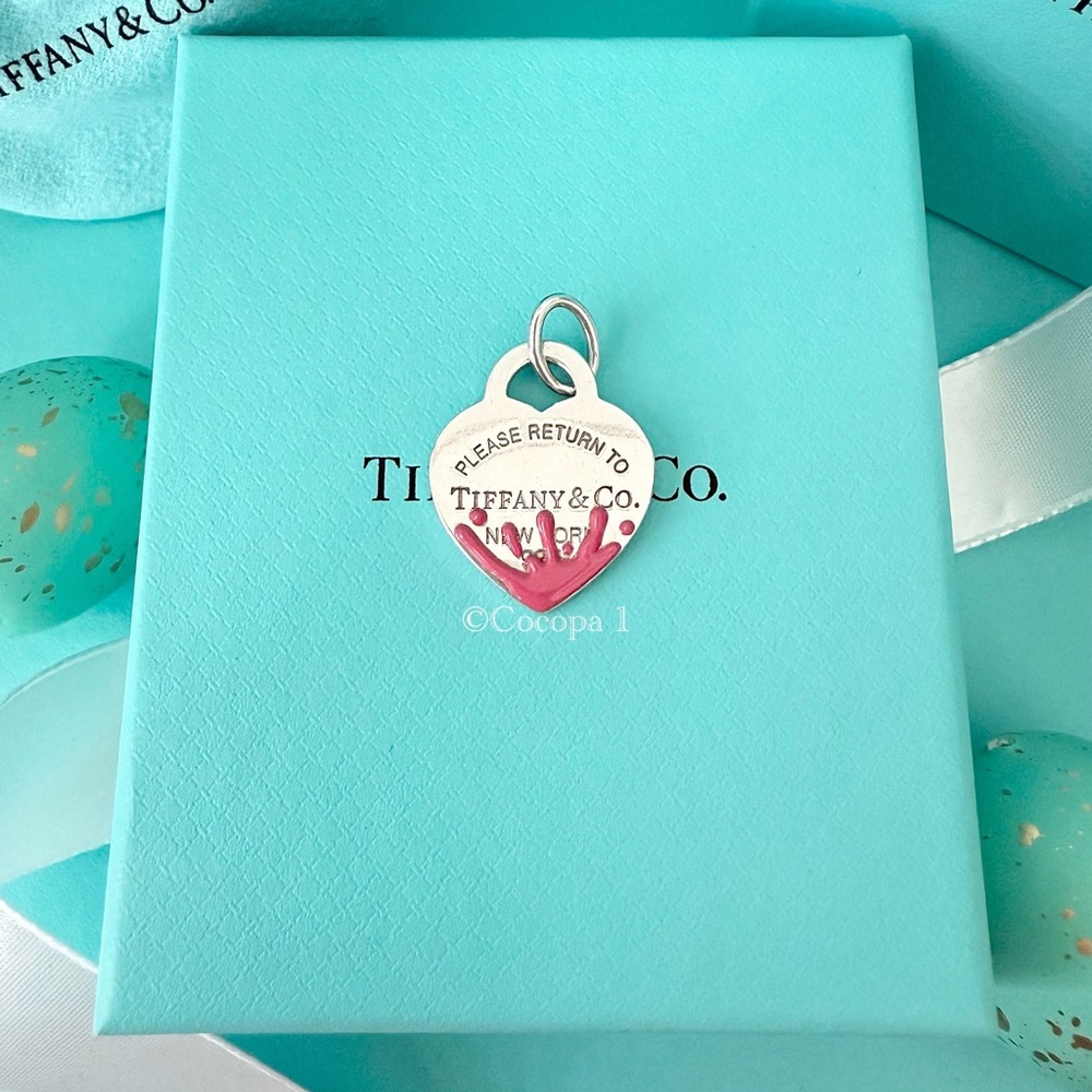 🩷 Tiffany & Co. 🎨 Return To Tiffany Pink Splash Tag Heart Charm / Pendant 🤍